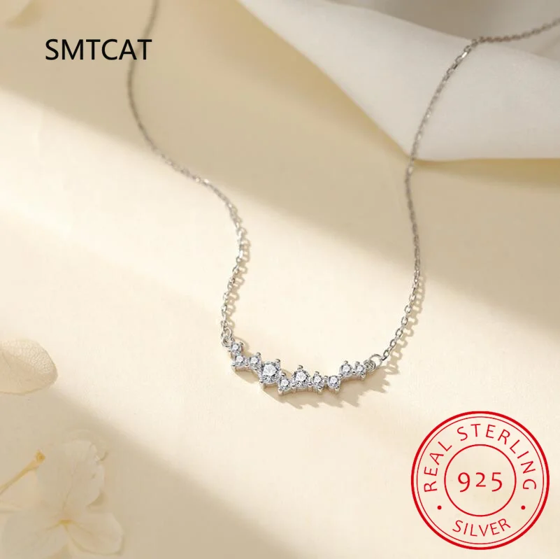 0.9ct 100% Real Moissanite Necklace Brilliant Diamond Smile Pendant Necklace for Women Girls Wedding Party Gift Jewelry