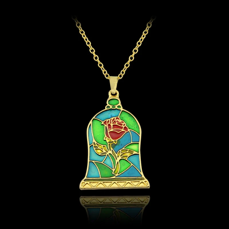 Mosaic Green Glass Style Rose Necklace New Design Pendant Metal Necklace Fashion Jewelry Gift