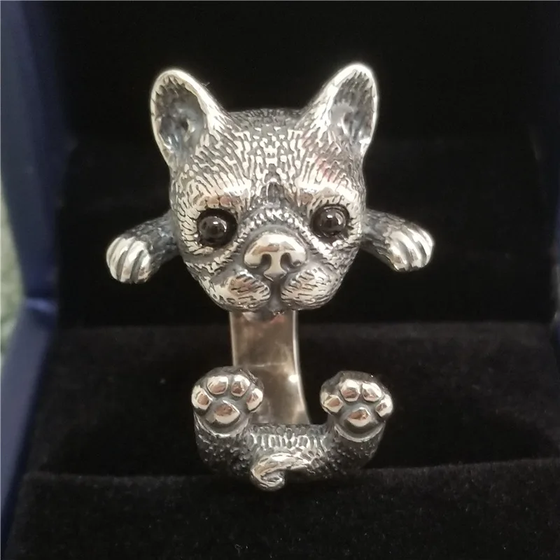 Buyee 925 Sterling Silver Cute Dog Ring Finger for Woman Men Unique Fashion Animal Rock Punk Big Fine Jewelry Circle