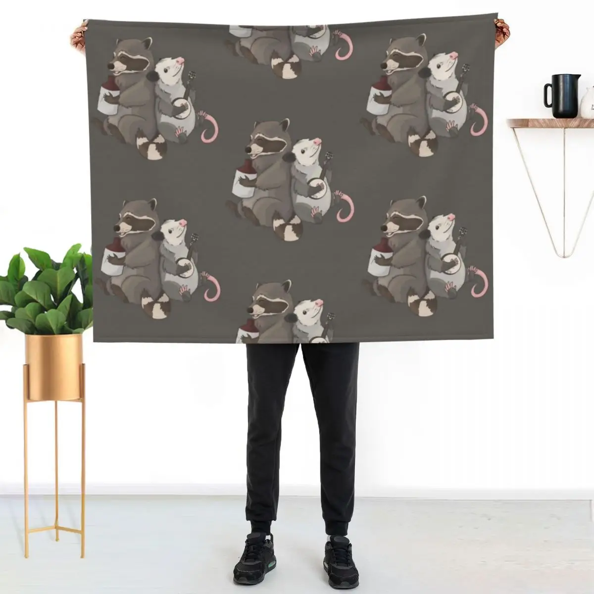 Opossum and a Racoon playing instruments Throw Blanket Tourist Decoratives Travel Bed Luxury Designer Blankets
