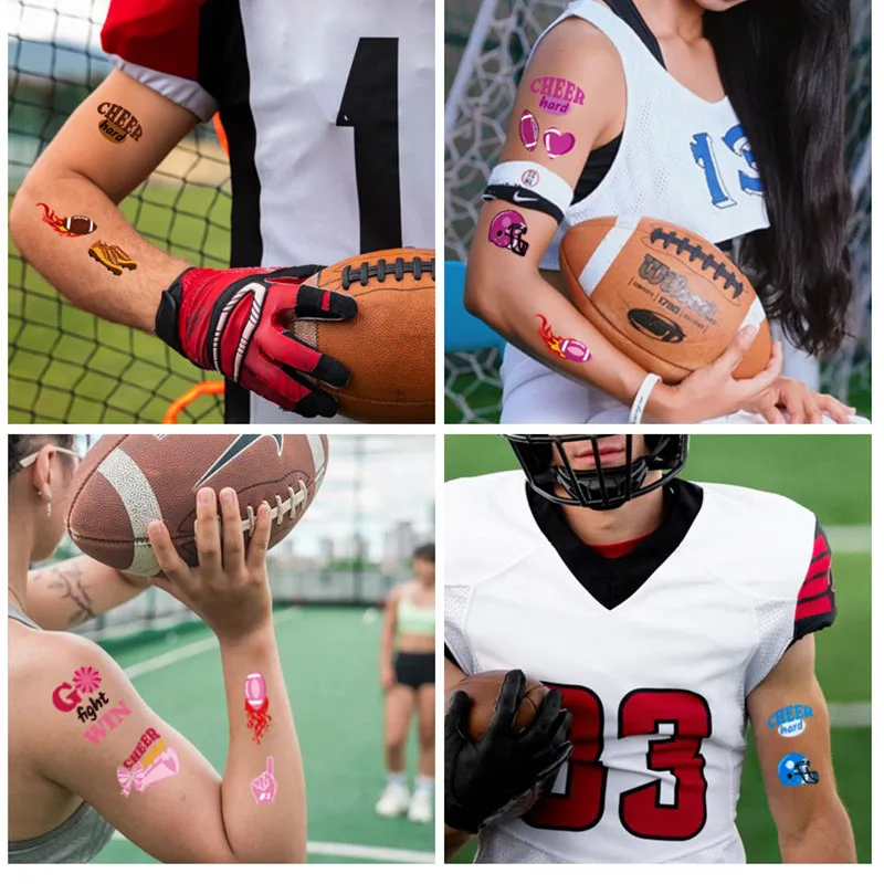 10 Sheets Pink Sports Rugby Theme Temporary Tattoos American Football Bady Face Sticker for Kid Girl Birhtday Party Favors Decor