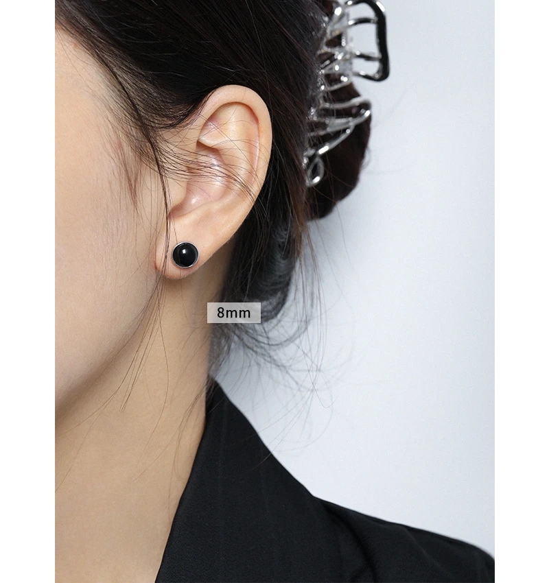 Original S925 sterling silver inlaid with black agate round earrings for women, high-end luxury fashion jewelry gift