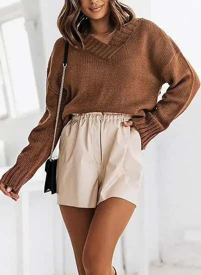 New Fashion Female Clothing Outfits for Women Autumn Winter Long Sleeved V-neck Knitted Sweater Sexy Loose Casual Elegance