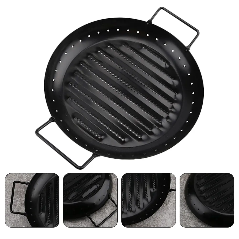 

Carbon Steel Grilling Pan Durable Long Use Cleaning Convenient Flat Base Even Heat Vegetables Kabobs Meats Outdoor BBQ Tool Home