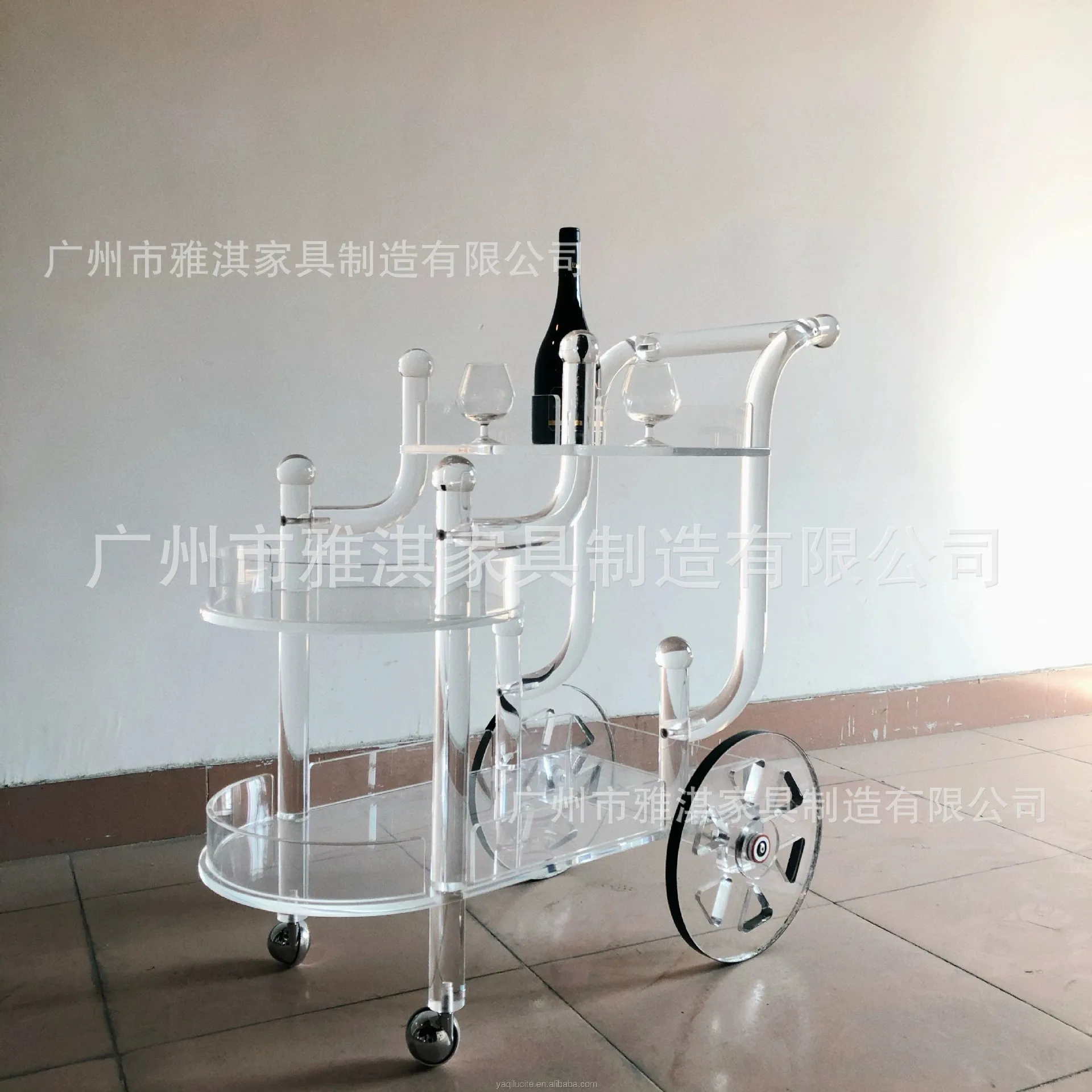 Factory custom transparent acrylic dining car wine cart ins retro three-layer wine cart fashion personalized trolley