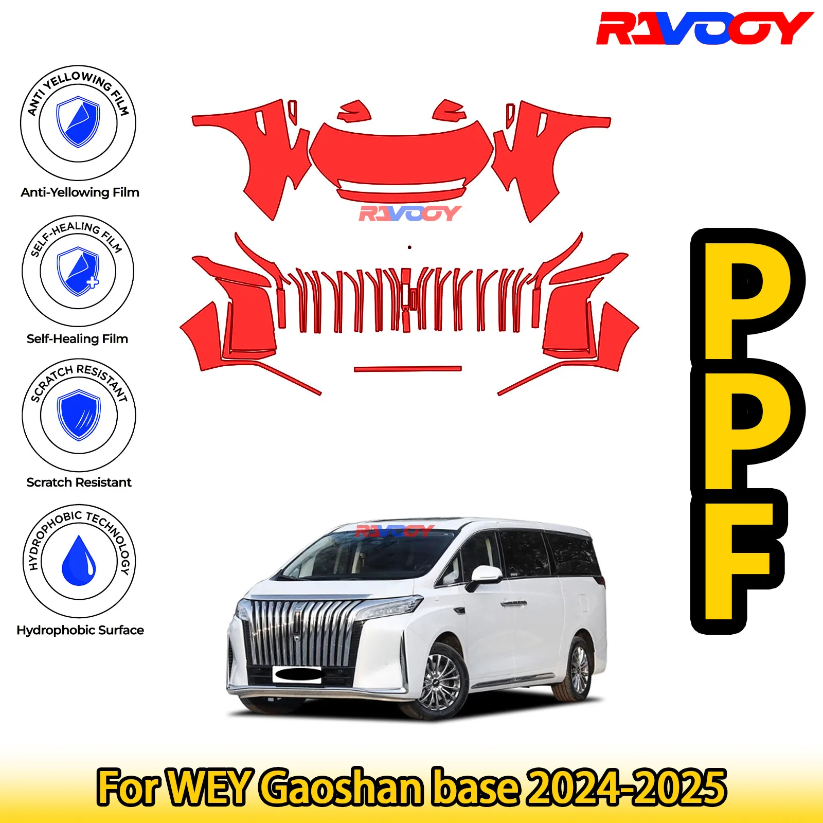 

Для WEY Gaoshan base 2024-2025 глянцевая матовая черная предварительно вырезанная передняя пленка PPF Kit для защиты краски