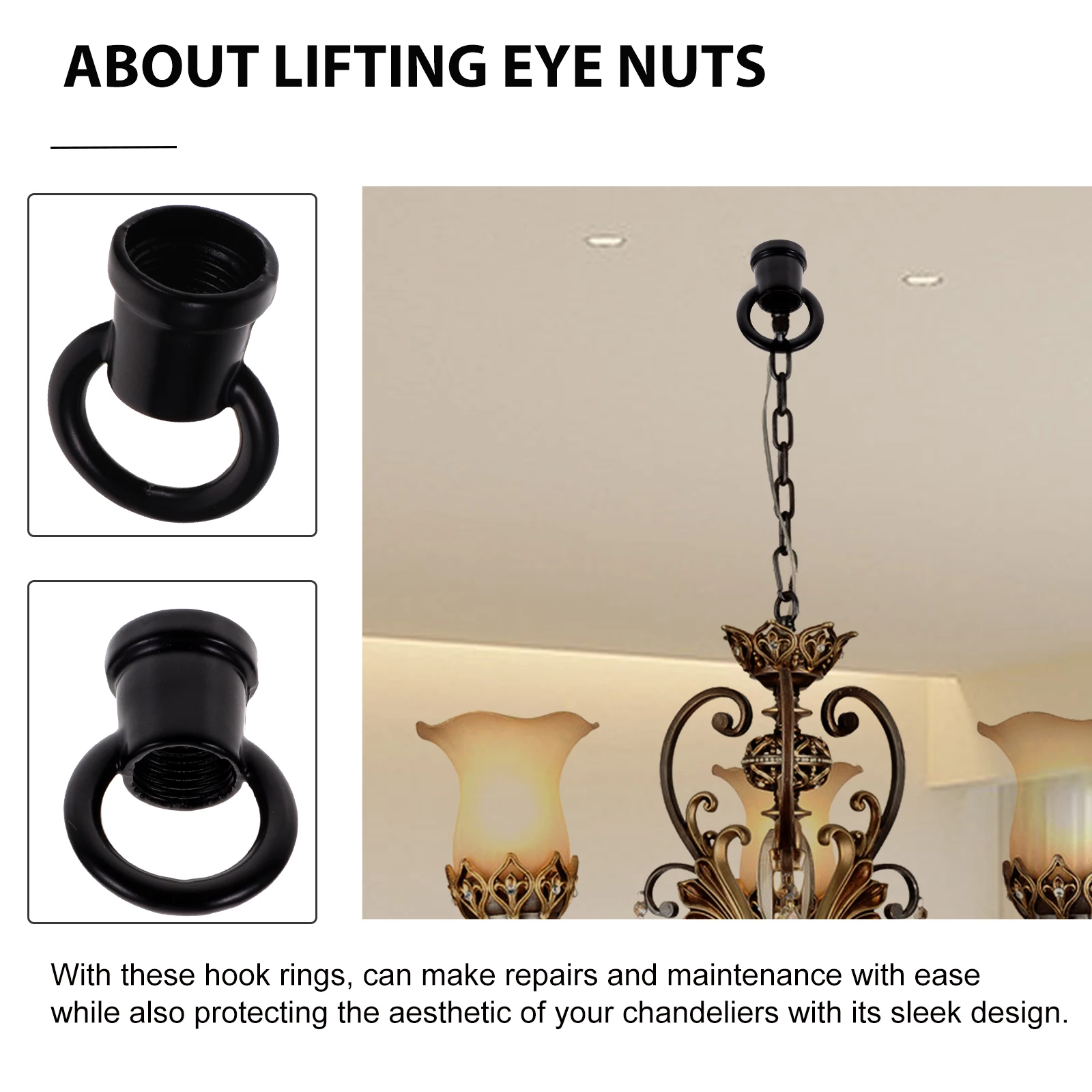 

20pcs Ceiling Hooks Hanging Lights Eye Bolts Chandelier Replacement Parts Durable Hook Rings For Light Fixtures Loop For