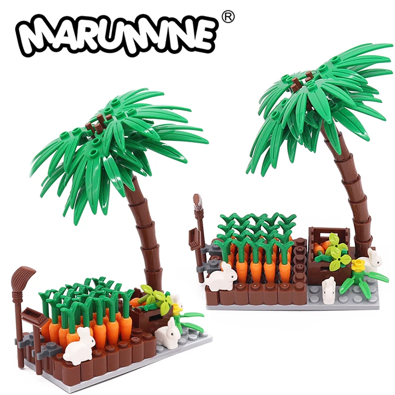 Marumine 131PCS 29685 Rabbit Blocks Model Kit City Farm Building MOC Bricks Zoo Animal Carrot Coconut Tree DIY Accessory Parts