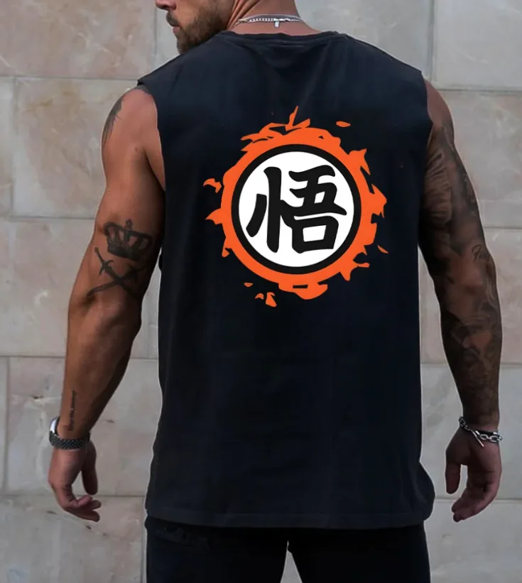 Dragon Ball Ärmellose Herrenweste, Charakterdruck, Retro-Anime-Straßenkleidung, Fitnessweste T-Shirt, Alltagskleidung