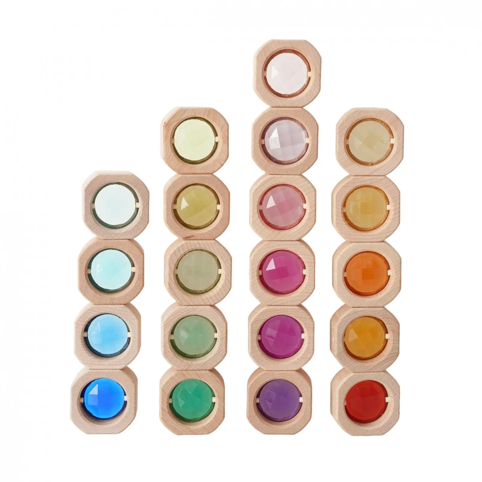 20Pcs Wooden Blocks Stacking Toys Fine Motor Skills Hand Eye Coordination Colorful Acrylic Blocks for Children Kids Holiday Gift