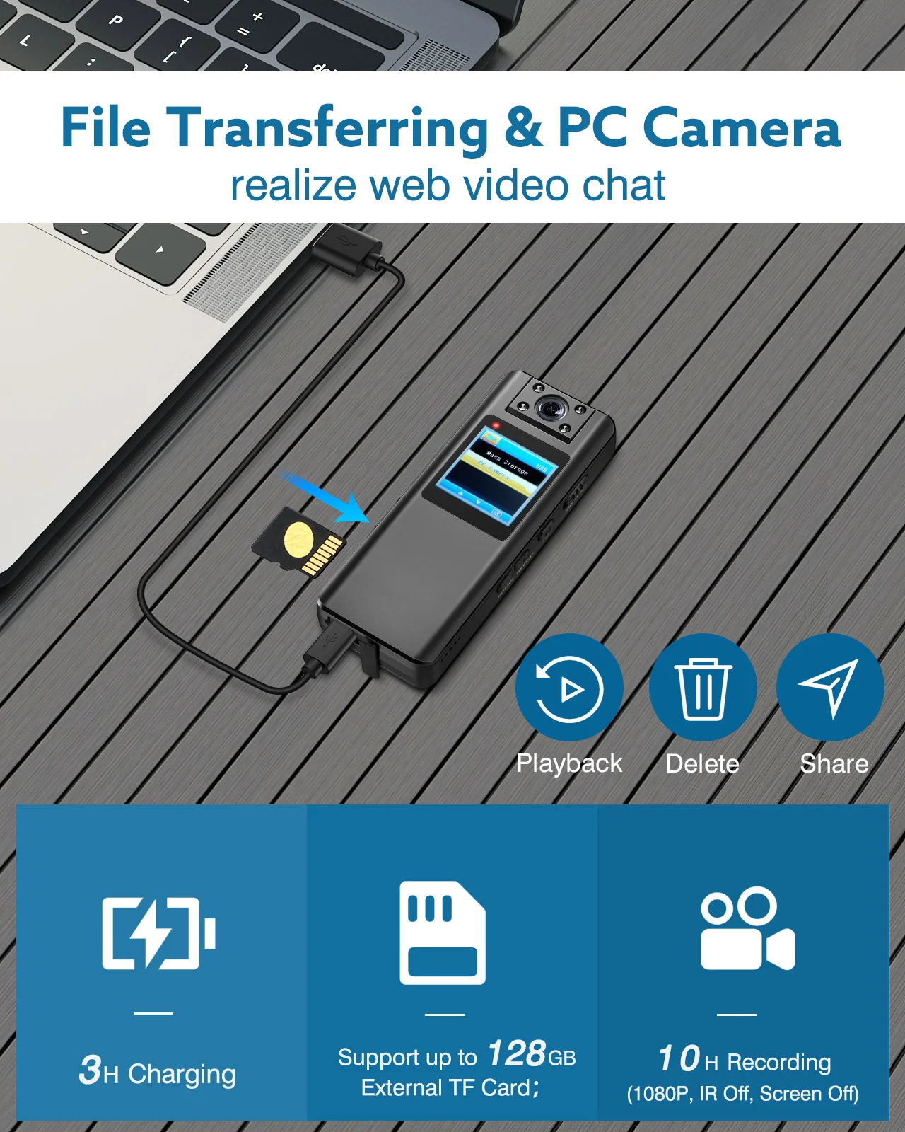 Корпусная камера BOBLOV A22, вращающийся на 180 градусов объектив, мини-камера HD 1080P с OLED-экраном, поддержка видеозаписи 4H для встреч