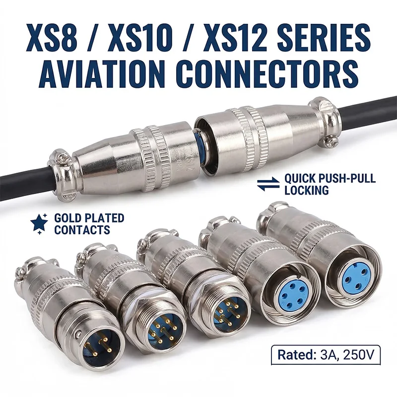 XS8 XS10 XS12 Aviation Connector Push-Pull Circular Quick 2Pin3Pin4Pin5Pin Gold Plated Contact Male And Female Plug 3A 250V