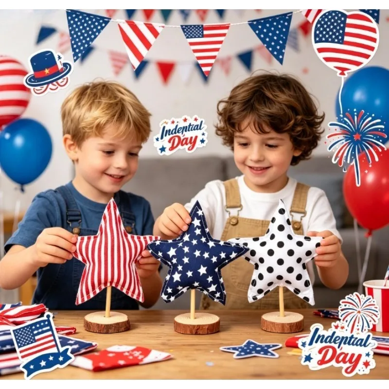 

Pentagram Wooden Base Ornament Independence Day Festival Party Decor Home Tabletop Desktop Decoration for Holiday Celebration