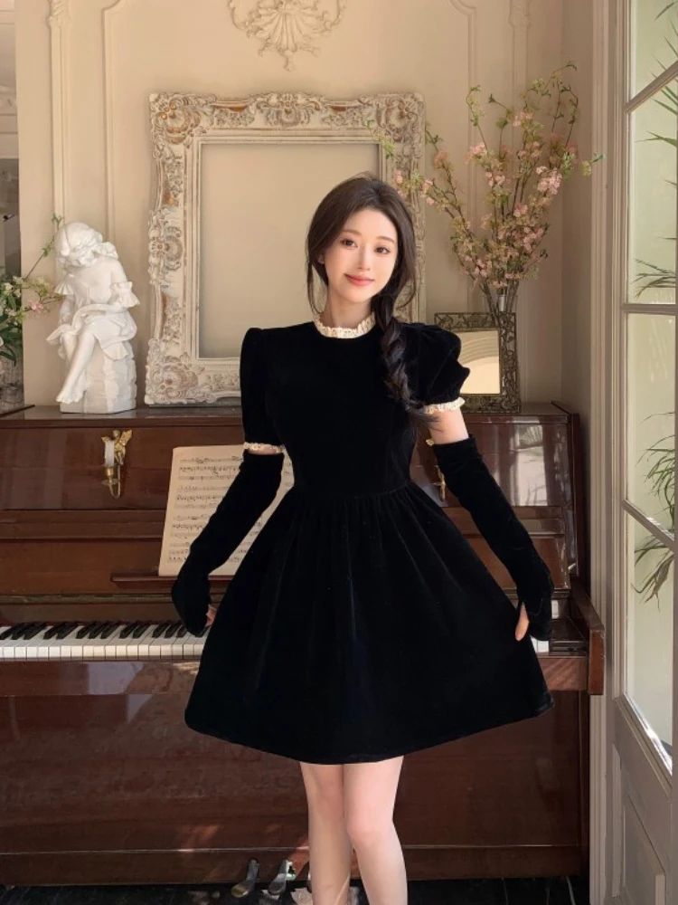 

Новое поступление: Элегантное бархатное платье с пышными рукавами для женщин, черное, с завышенной талией, А-силуэт, идеальный подарок на Новый год и День рождения