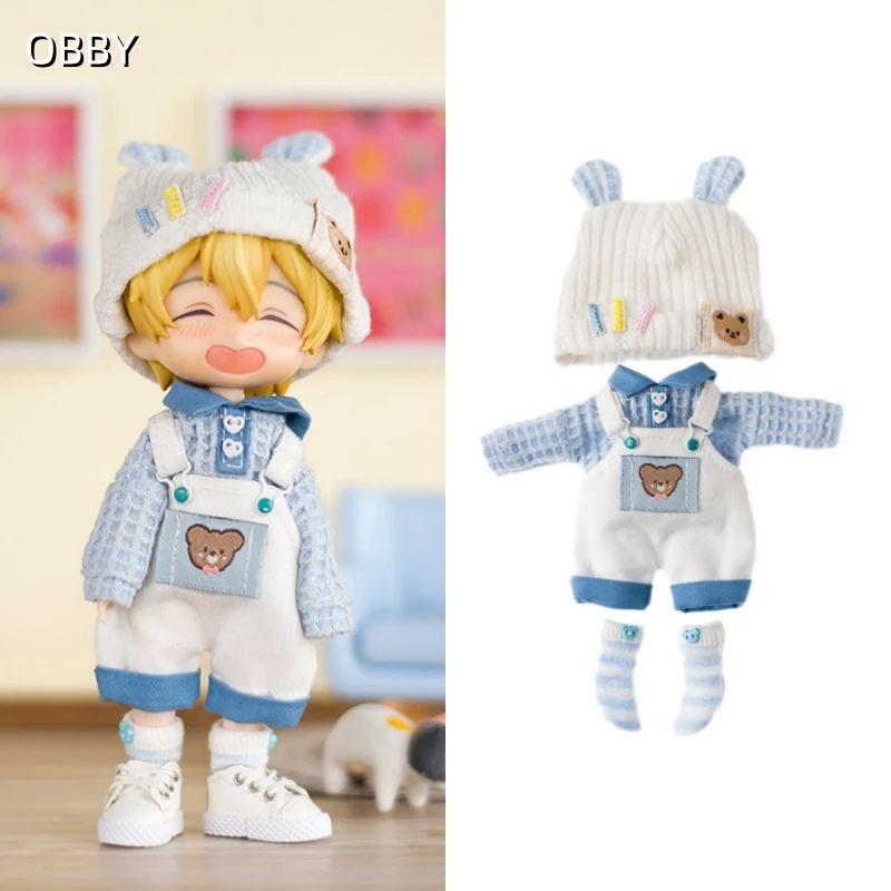 For Obitsu 11 Doll Kawaii Overalls Ski Cap Set For OB11 1/12 Gsc Molly YMY Penny Dress up Doll Clothing Outfit Clothes Gift