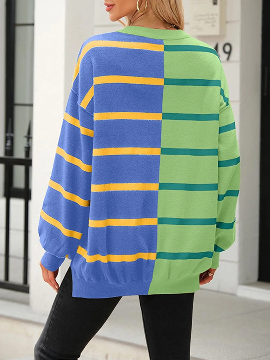 Vintage Y2k Stripes Pattern Color Block Pullover Sweatshirt Oversized Casual Long Sleeve O Neck Fashion Sweatshirt 2024 Autumn