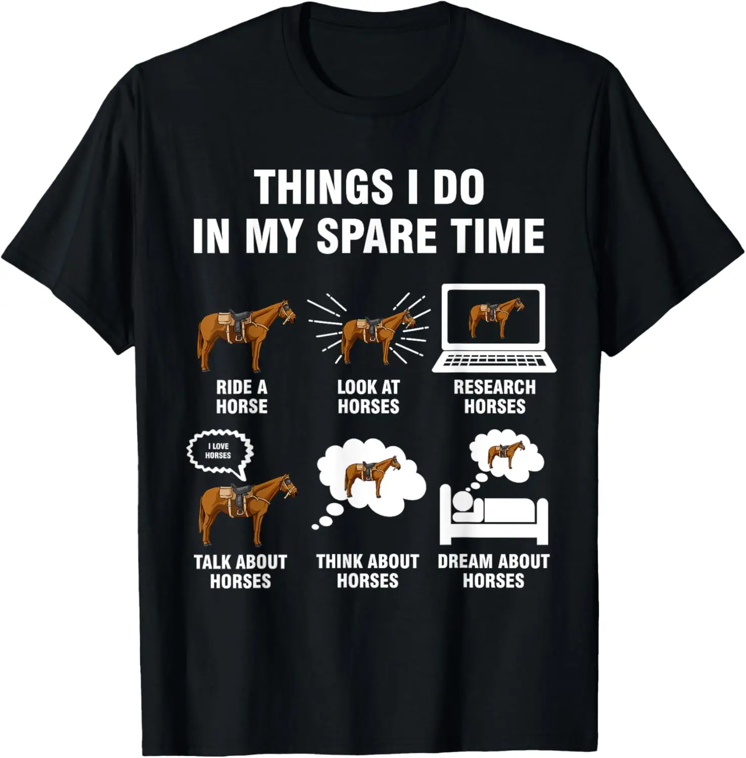 

Things I Do In My Spare Time Horse Graphic Cotton T-Shirt Funny Gift for Horse Lovers Casual Short Sleeve Tee