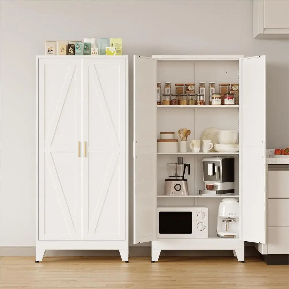 

61 Tall Metal Storage Cabinet with 3 Adjustable Shelves, Perfect for Kitchen, Dining, Laundry, Bathroom, and Garage, White 4-Tie