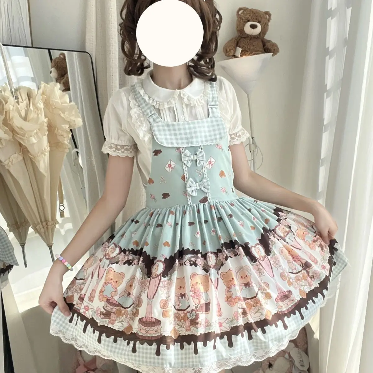 

bear Lolita original [thin and clever love letter] full jsk strap Lolita skirt cute loli summer model women dress