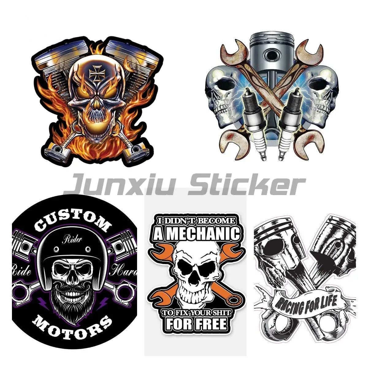 Mechanic Skulls and Spark Plugs Wall Decals 3D Metal Car Window