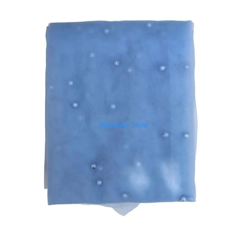 U2JC Luxurious Pearls Embellished Tulle Table Runner Dessert Tablecloth for Wedding