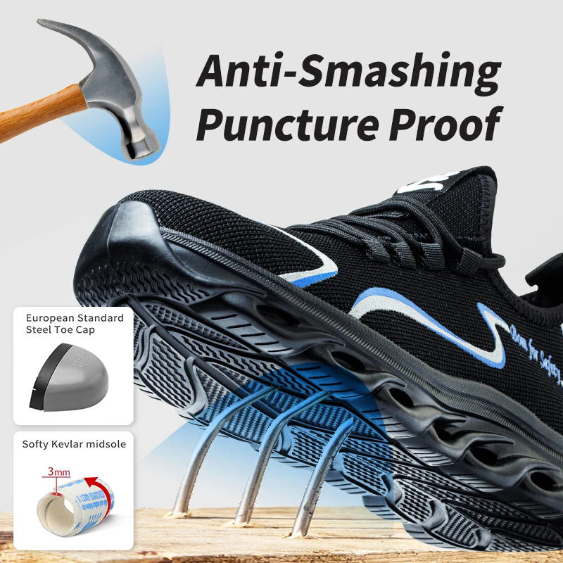 أحذية عمل بمقدمة فولاذية للرجال خفيفة الوزن قابلة للتنفس أحذية واقية مقاومة للثقب ومضادة للسحق للعمل والمشي لمسافات طويلة في الهواء الطلق باللون الأسود #2