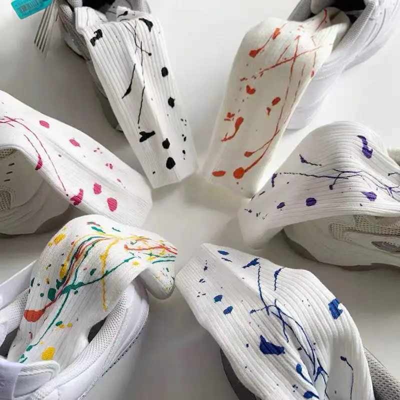 New Spring And Summer Couple Socks Solid Color Splash Ink Graffiti Fashion Trendy Socks Hip-Hop Skateboard Cotton Short Socks