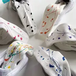 Calcetines cortos de algodón para parejas, medias de Color sólido con tinta de salpicaduras y grafiti, a la moda, estilo Hip Hop, primavera y verano, novedad