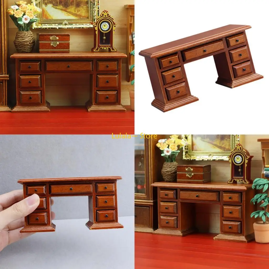 

Y4QA Miniature Office Desk 1/12 Doll House Living Room Scene Setting Display Accessory