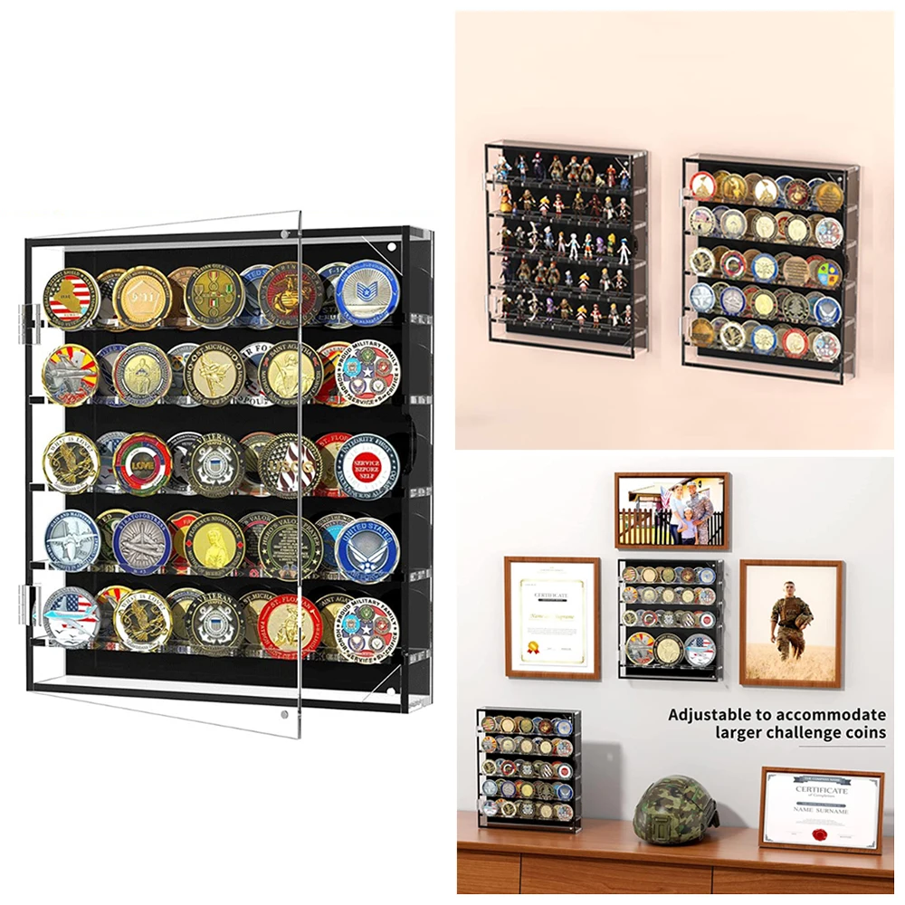 Acrylic Coin Holder Challenge Coin Badges Display Case 45 Military Medals Shadow Box Mini Handmade Statue Collection Display Box