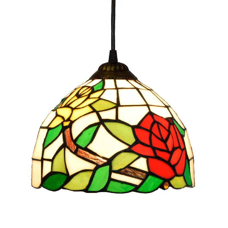 8 Inch 20cm European Style Retro Tiffany Colored Glass Baroque Restaurant Bar Small Pendent Lamp Pendant Lights