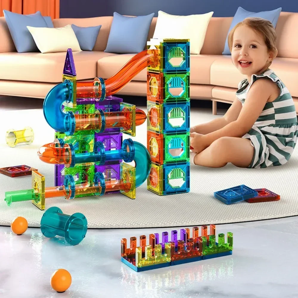 1 Set Versatile Magnetic Assembly Building Blocks Colorful 3D Marble Run Race Track Construction Set for Children Tiles Ball Toy