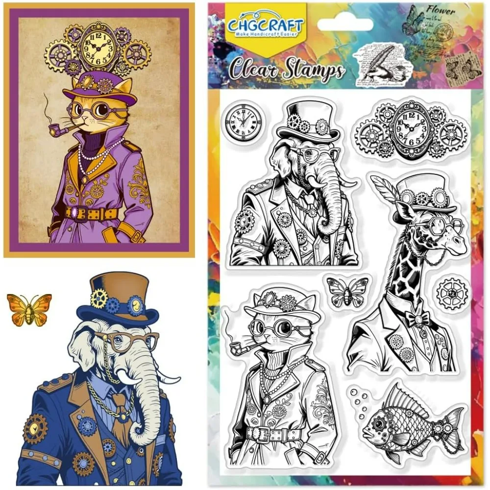 1PC Punk Tiere Muster Klare Stempel Transparent Dampf Stil Mechanische Tiere Stempel Siegel