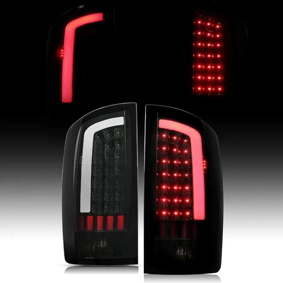 

LED Tail Lights Assembly for 20022006 Dodge Ram 1500 2500 3500 Trucks with Smoke Lens Black Housing LED Tube Bar Rear Brake Tur