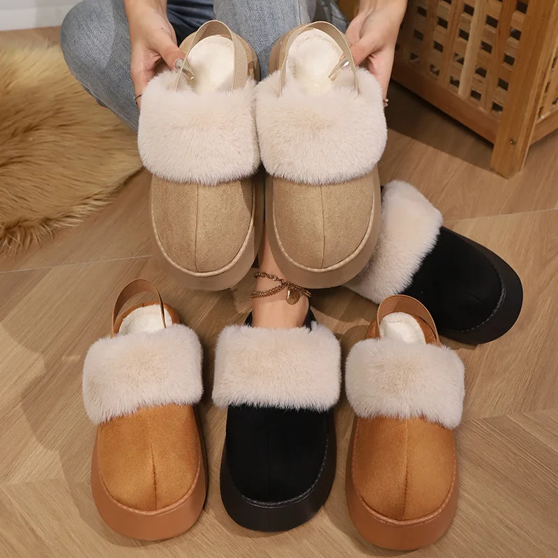 Women's Winter Warm Slippers Korean Style Thick Sole Fleece Lined Warmer Boot Popular Ins Trendy Outdoor Snow Bedroom Slippers