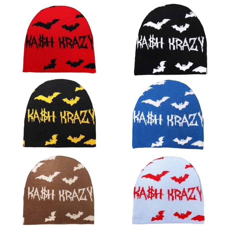 

Creative Bat Pattern Hat Adult Elastic Hat Winter Warmer Knitted Hat Cold Winter Present for Student Teenagers