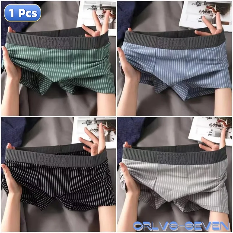 1 PCS Boxer Shorts Men\'s Underwear Sexy Panties Cotton Boxers Striped Underpants Male Shorts U Convex Lingerie Plus Size L-6XL