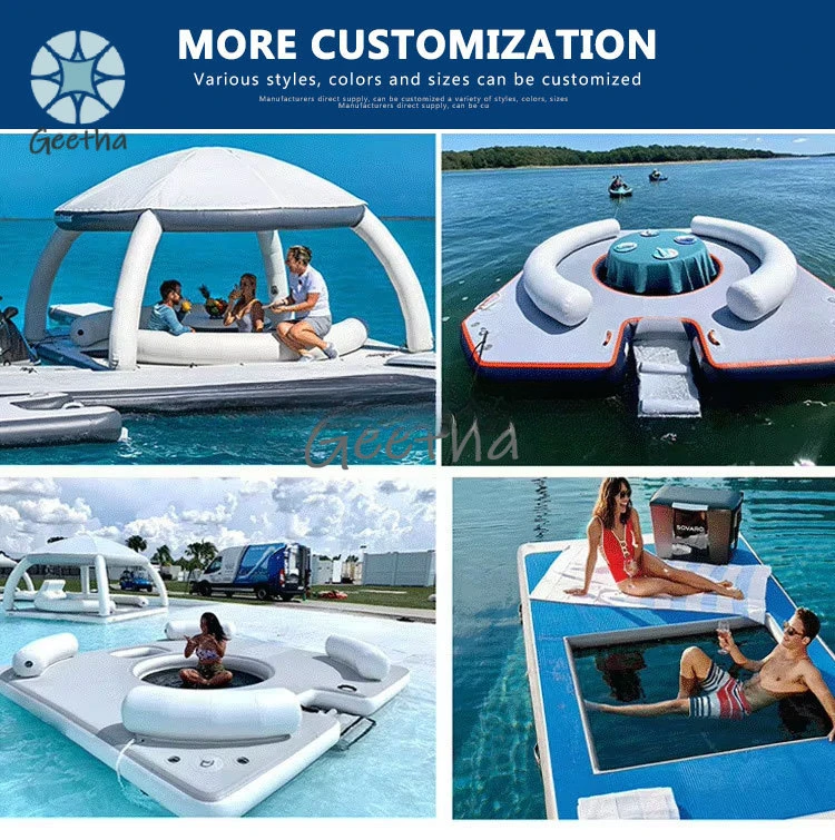มาใหม่ขายส่ง Pontoon ว่ายน้ําดาดฟ้าน้ํา Leisure Island Driftsun Inflatable Floating Dock แพลตฟอร์ม Inflatable Mat พร้อมเต็นท์