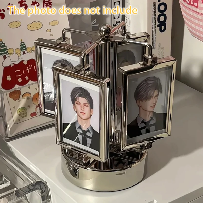 Rotating Metal Ferris Wheel Photo Frame, Four-Sided Rotating Photo Stand, Storage Photo Frame Creative Desktop Decoration
