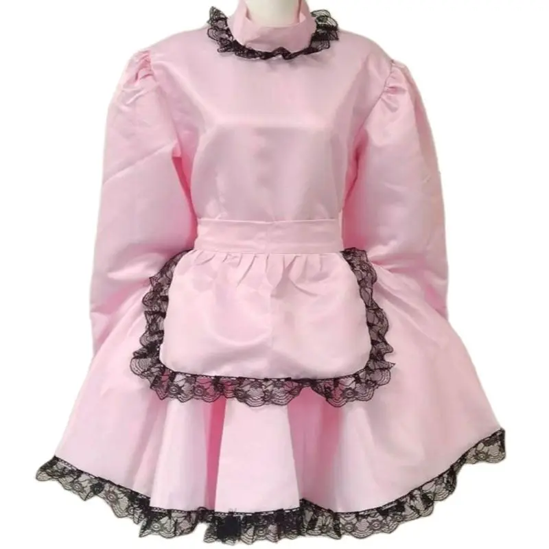 

Adult Giant Baby Sexy Pink Satin Dress Sissy Makeup Ball Maid Gothic Role Playing Japanese Girl Dress Lockable Multi Color