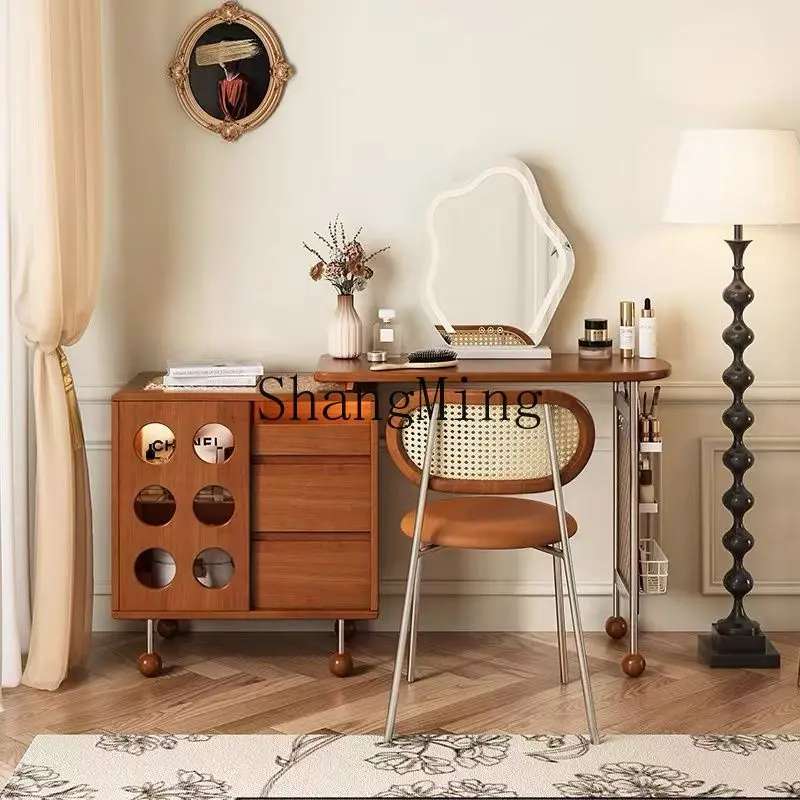 

FG retro retractable dresser, makeup mirror, chest, integrated medieval bedroom, bedside storage corner solid wood makeup table