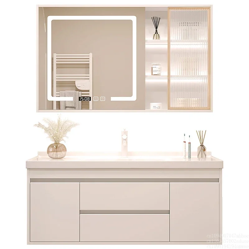 

Cream wind ceramic integrated basin combination rock slab bathroom hand wash table