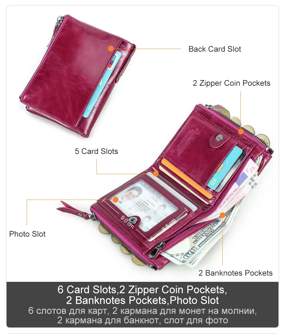 CONTACT'S Damen Echtleder-Geldbörsen Frauen Bifold Luxus Retro Hochwertige Fotofächer Kartenhalter Reise Dating Geschenk Münzbörse – Detail 7