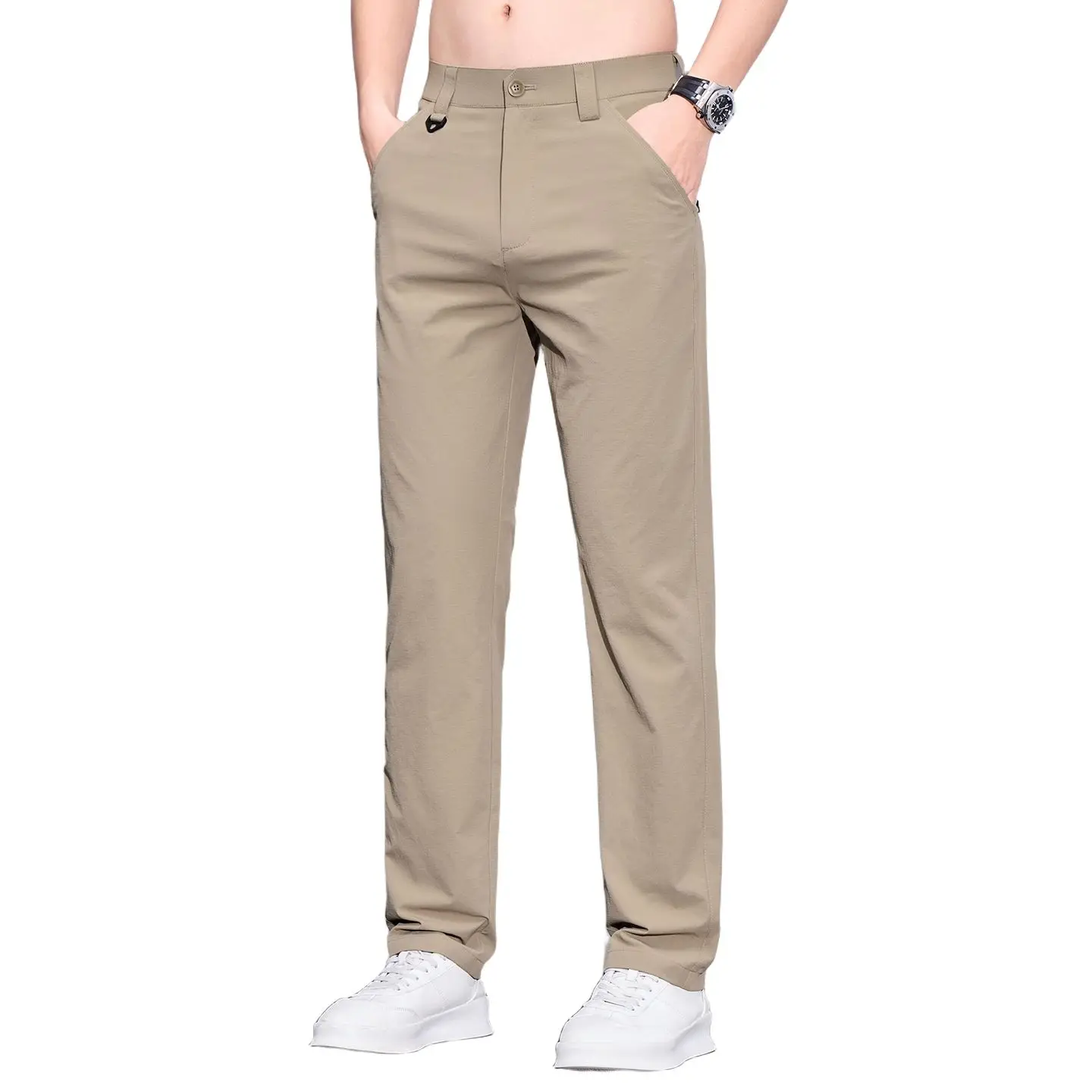 Men's Quick Dry Ice Silk Casual Pants Lightweight Stretch Straight Trousers Summer Breathable Business Office Pants Multi Colors