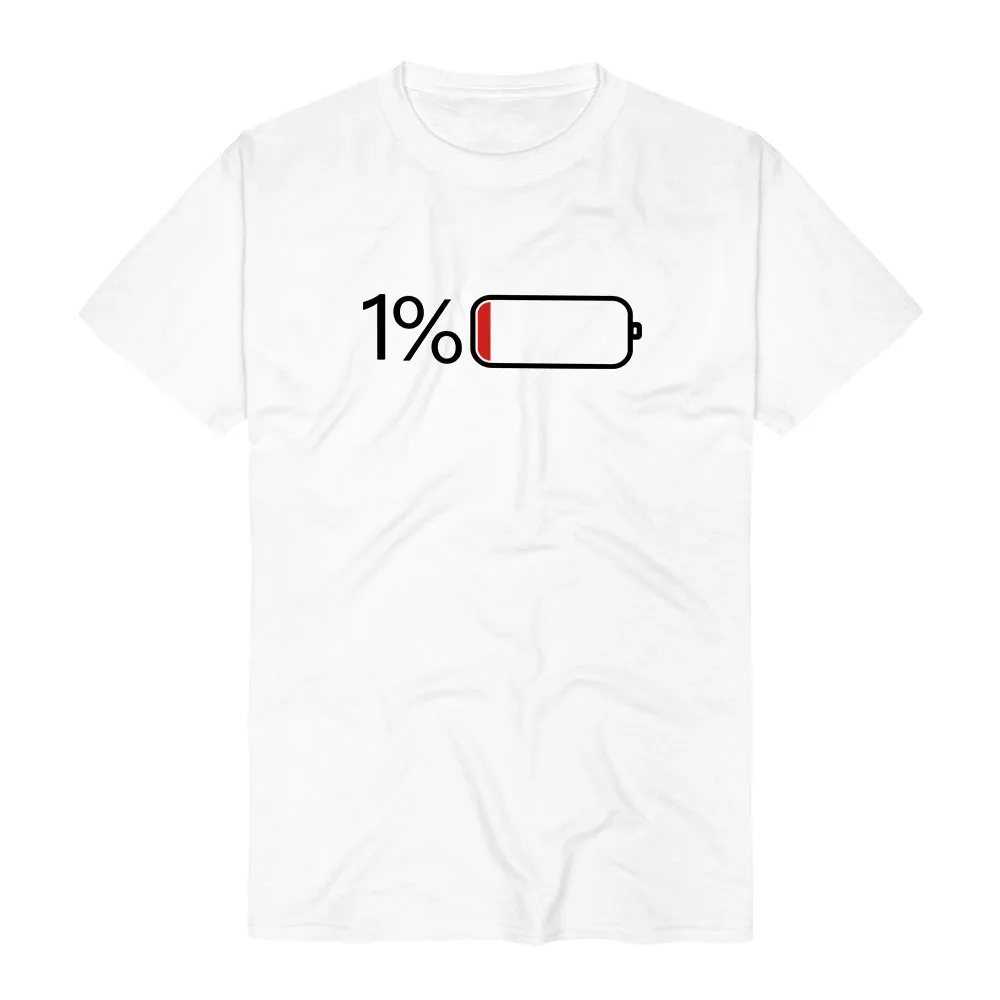 1 Percent Low Battery Status Icon Minimalist Shirt Short Sleeve Summer Cotton Tees Unisex Streetwear Casual Fashion Print Merch