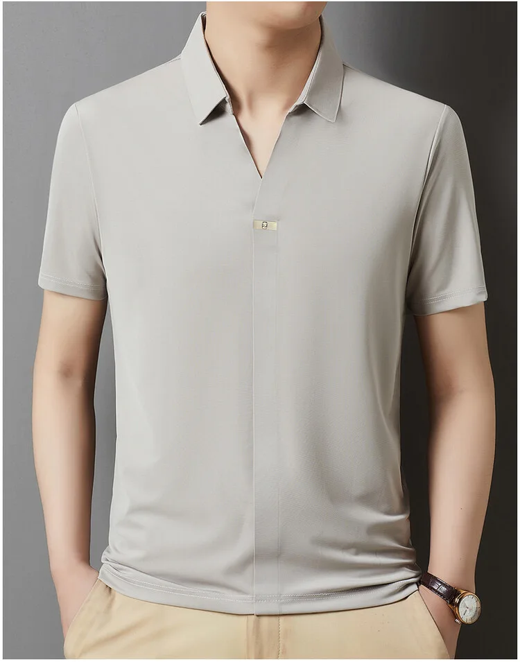 Light luxury fashionable men's shirt with no zipper design polo