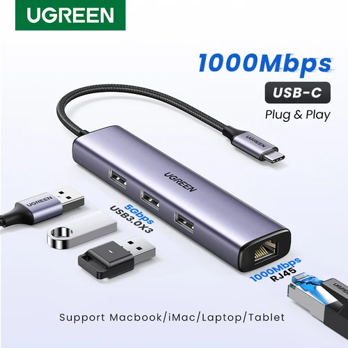 UGREEN USB C HUB USB3.0 Gigabit tipo C a USB3.0 1000Mbps RJ45 para portátil Macbook accesorios adaptador Ethernet base de tarjeta de red