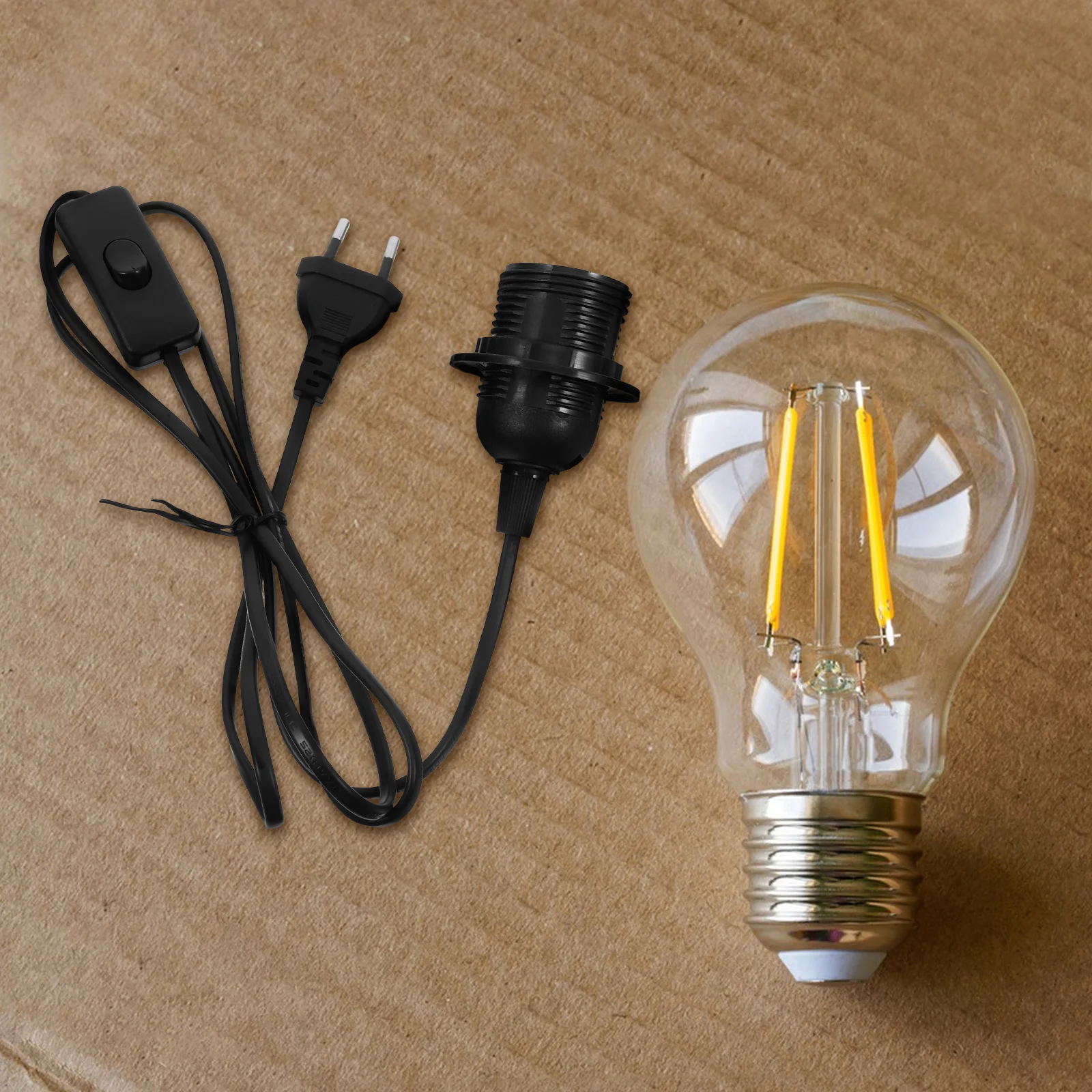 

1.8M Extension Cord Black E27 Socket Light Bulb Holder Fire-Resistant Easy Install No Tools On/Off Push Button For Bedroom