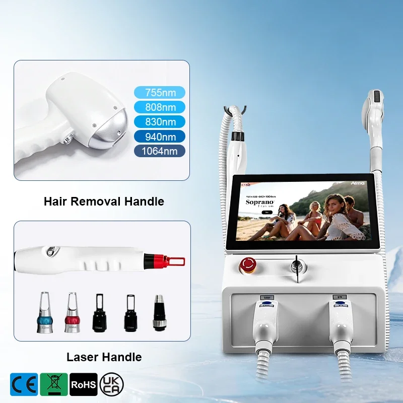 2‑in‑1 Diode & Pico Laser Machine 755‑1064nm 6‑Wave Ice Painless Hair Removal Tattoo Pigment Removal Salon Beauty Device