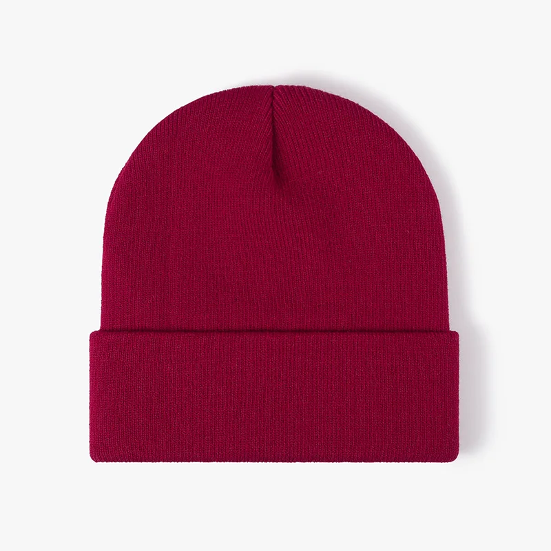 High Quality Winter Plain Beanie Hat 100%Acrylic Warm Knitted Cap Wool solid color pullover cap